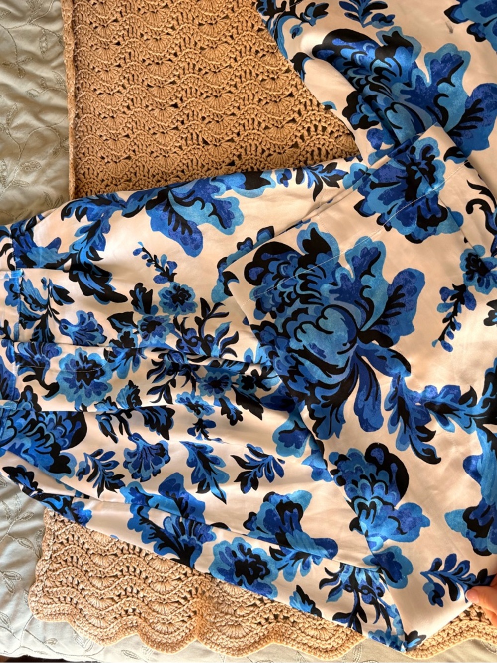 Christian Lacroix Blue and White Floral Satin Pant - Picture 4 of 6